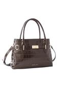 Croc-Effect Bowler Bag - Café Croco