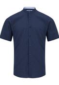 Short Sleeve Mao Collar Cotton Shirt - Blue image
