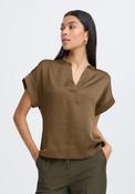 Selita V Placket Neck T-Shirt - Sepia