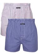Mens Cotton Boxers 2 Pack - Blue / White