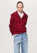 Sweater With Funnel Neck And Zip - Burgundy