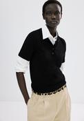 Short Sleeve Polo Neck Sweater - Black