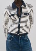 Striped Cardigan With Jewel Buttons - Blue