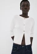 Knitted Cardigan Jewelelled Button - White