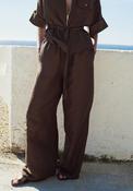 Linen Blouse With Belt - Brown image