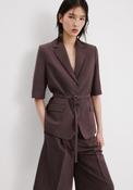 Linen Suit Jacket With Belt - Purple