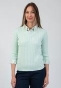 Cable Knit Sweater With Floral Shirt Insert - Green