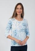 3/4 Sleeve Gemstone Detail Soft Floral Top - Blue image
