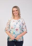 Floral Printed Lace Overlay Top - Green image