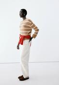 Striped Crew Neck Sweater - Brown