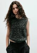 100% Cotton Printed Knit Top - Grey