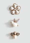 Set Of 3 Assorted Pins - Gold