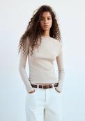 Long Sleeved Boat-Neck T-Shirt - Beige