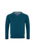 V Neck Cotton Knit Sweater - Blue