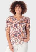 Floral Print Round V Neck T-Shirt - Orange image