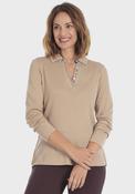 Embellished Long Sleeve Polo - Cream