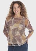 Printed Mesh 3/4-Sleeve T-Shirt - Beige