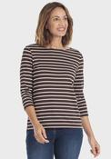 Striped 3/4 Sleeve Crew T-Shirt - Brown Chocolate
