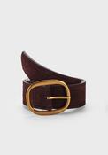 Wide Brown Leather Belt - Purple Aubergine