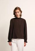 Solid Colour Smock Neck Top - Brown
