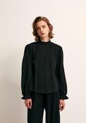 Solid Colour Smock Neck Top - Black