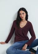 Studded V-Neck Long Sleeve Top - Red
