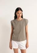 Faded Ruched Shoulder Top - Beige