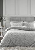 Cosy Diamond Faux Fur Duvet Cover Set Natural - Grey