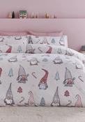 Christmas Festive Gnomes Cosy Fleece Duvet Cover Set - Pink
