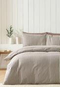 100% Brushed Cotton Fine Stripe Reversible Duvet Cover Set - Brown
