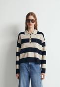 Striped Knit Polo Shirt - Blue