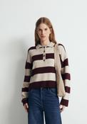 Striped Knit Polo Shirt - Red