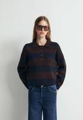 Striped Knit Polo Shirt - Brown