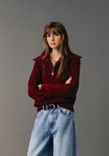Zip Neck Oversized Collar Sweater - Vermilion