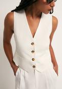 Pointed Hem Linen Waistcoat - White
