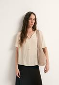 Short-Sleeved V-Neck Blouse - Beige image