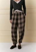 Checked Wide Leg Trousers - Beige