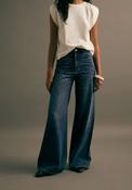 High Waist Palazzo Jeans - Denim Dark Blue