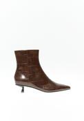 Pointed Toe Croc Effect Ankle Boots - Brown