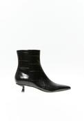Pointed Toe Croc Effect Ankle Boots - Black
