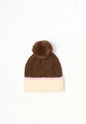 Two-Tone Ribbed-Trim Bobble Hat - Brown