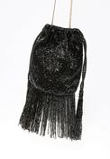 Beaded Fringe Trim Bucket Bag - Black