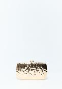 Engraved Metal Box Clutch - Gold