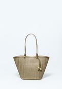 Metallic Raffia Basket Bag - Gold