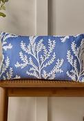 Coral Leaf Embroidered 30cm x 50cm Cushion - Blue