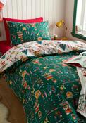 Christmas Fairground Reversible Cotton Duvet Cover Set - Green
