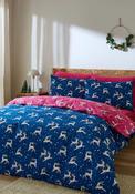Christmas Reindeer Cotton Reversible Duvet Cover Set - Blue