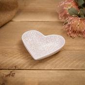 Small Embossed Flower Heart Dish - White Ceramic