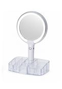 Makeup Mirror With LED Light And Organiser - White