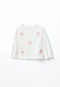 Long Sleeve Crochet-Flower T-Shirt - Cream